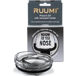Ruumi Nose Recess Tumbler Lid (Black)  Compatible with 20 oz Yeti Rambler, Ozark Trail, Swig  See Chart for Other Brands/Sizes