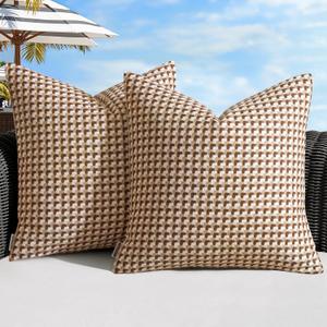MIULEE Pack of 2 Outdoor Throw Pillow Covers Decorative Farmhouse Square Waterproof Pillows for Tent Patio Garden Balcony Sofa, 18x18 Inch Brown