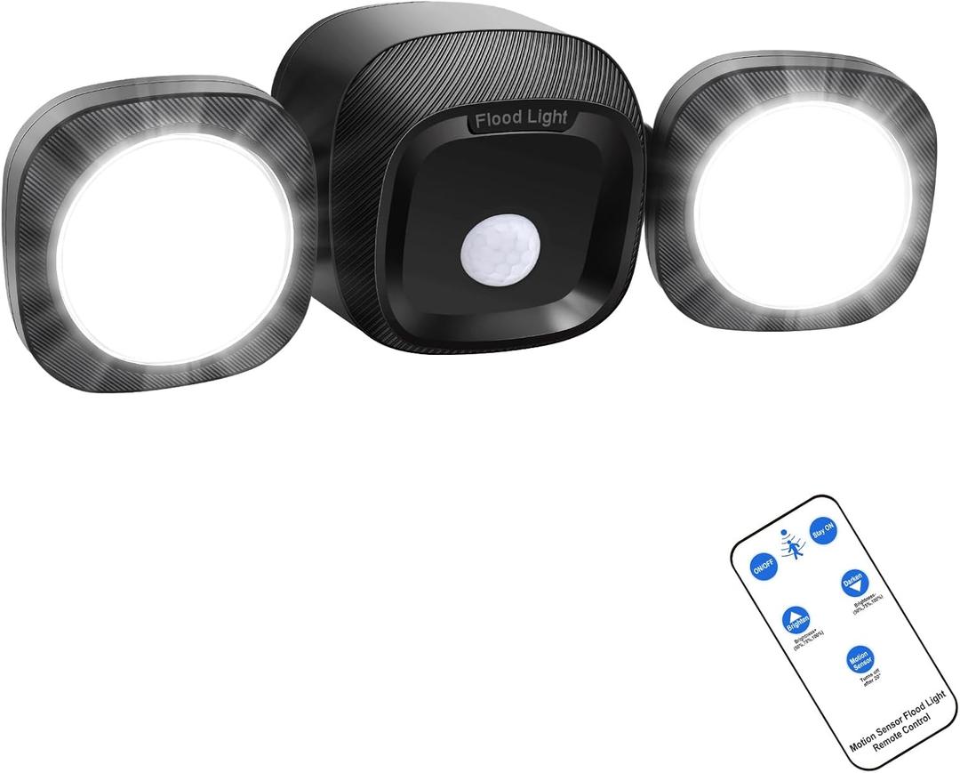 TOOWELL Battery Powered Flood Lights Outdoor with Remote - Security Lights Outdoor Motion Sensor IP65 Waterproof Wireless Flood Lights Outside for Garage Backyard Garden Patio Porch Stair (Black-1P)