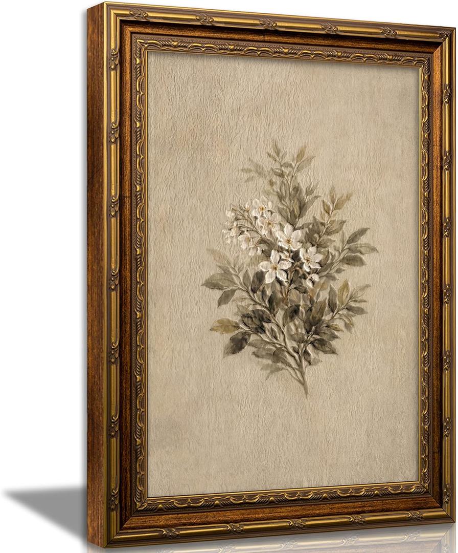 GarrbGrrl Vintage Framed Textured Painting Neutral White Floral Wall Art, 24"L x 16"W