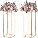 Gold Wedding Flower Stands, Set of 2 Metal Vases Column Geometric Wedding Table Display Centerpieces 31 inches Tall Floral Decoration Holders for Wedding Party Decor