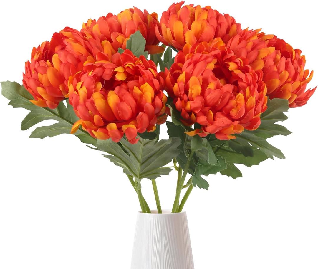 6pcs Large Chrysanthemums Artificial Flowers 18.8 in Orange Artificial Mums Flowers Silk Flower Spider Mum Flower for Floral Arrangements Bouquets Home Decor (Orange)