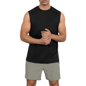 ODODOS Men's Quick Dry Athletic Tank Tops UPF 50+ Sun Protection SPF Workout Sleeveless Muscle Shirts, Black Heather, Large (Black, L)