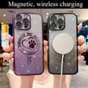 for iPhone 15 Pro Max Case, Glitter Clear Cute Paw Love Heart, Compatible with MagSafe, Strong Magnetic Full Camera Lens Protection Cover, Soft Slim Bling Phone Case 6.7" - Purple