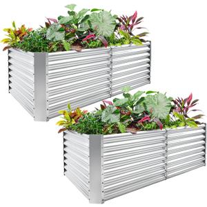 Land Guard 2 Pack 6 x 3 x 2 ft Galvanized Metal Raised Garden Bed, 2FT Deep Root Elevated Planter Box Steel Large Vegetable Flower Bed Kit, Silver