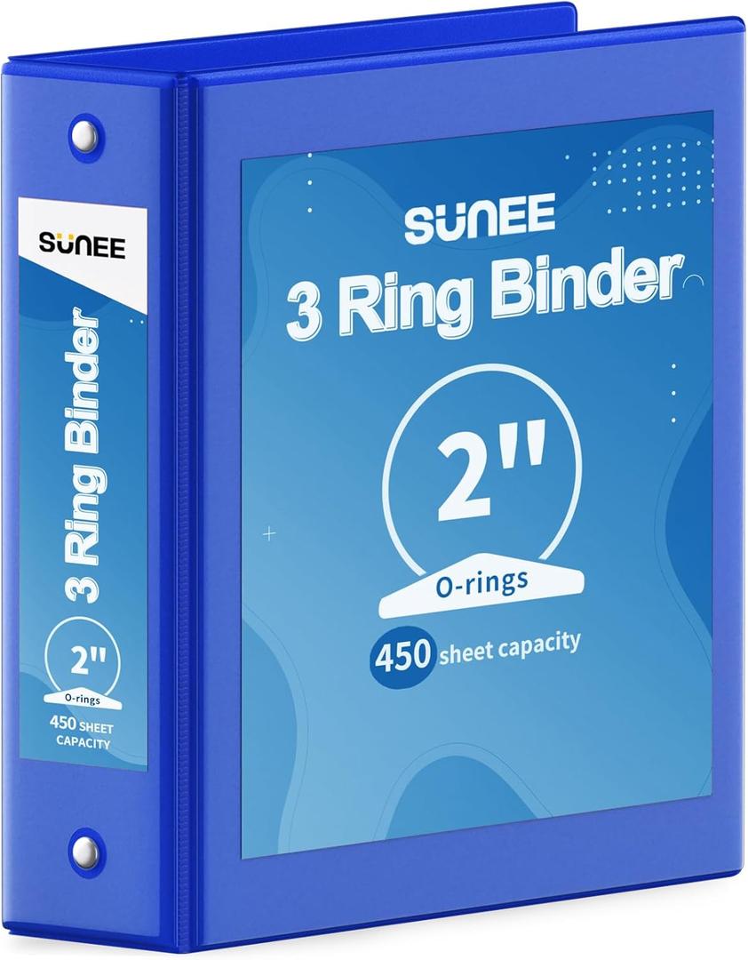 SUNEE 3 Ring Binder 2 Inch 1 Pack, Clear View Binder Three Ring PVC-Free (Fit 8.5x11 Inches) for School or Office Supplies, Blue