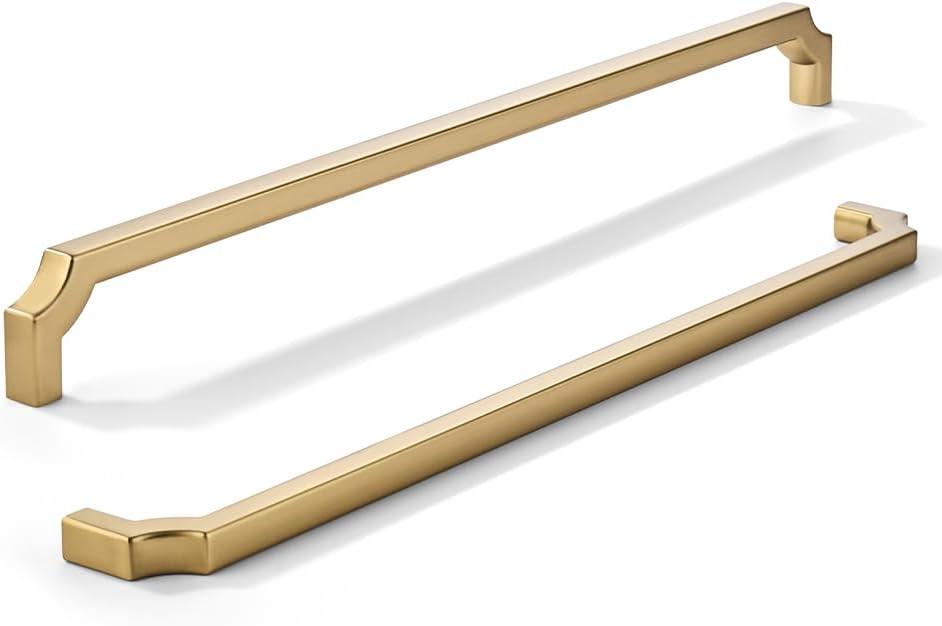 khtumeware 1-Pack 12 Inch Square Brushed Brass Appliance Cabinet Pulls, Solid Satin Brass Zinc Alloy Heavy-Duty Handles for Kitchen/Bathroom Cabinets, Drawers & Cupboards (12 Inch Center to Center)