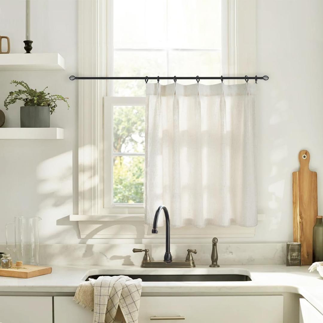Lino Rosa 30 Inch Wide Kitchen Window Cafe Curtains 24 Inches Long Over Sink,Modern Farmhouse Style Boho Pinch Pleat Linen Sheer Tier Short Curtains for Small Window,Cream
