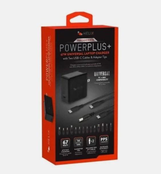 Helix 65W Universal USB-C Laptop Charger Power Adapter (ETHNBC65U) Black