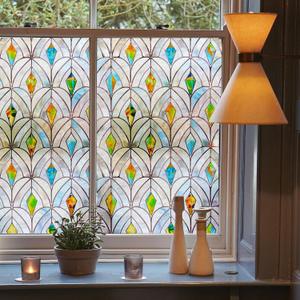 3D Stained Glass Window Film, Decorative Window Privacy Film for Bathroom,Front Door,Home, Sun Blocking Heat Control,Static Cling,Malachite, 35.4inch x 78.7inch