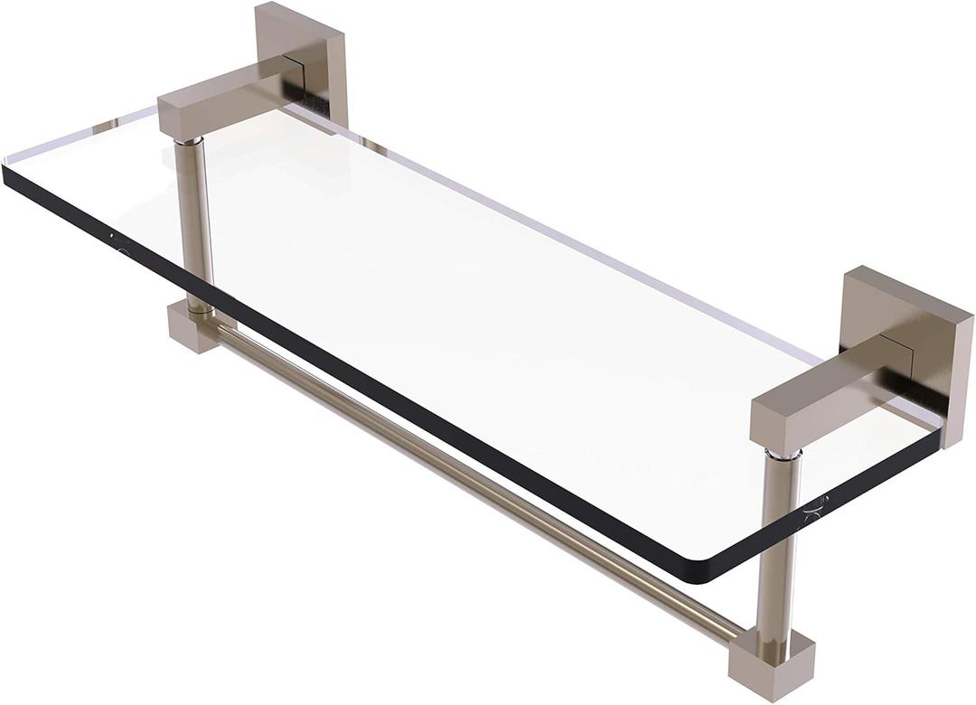 Allied Brass MT-1-16TB Montero Collection 16 Inch Vanity Integrated Towel Bar Glass Shelf, Antique Pewter