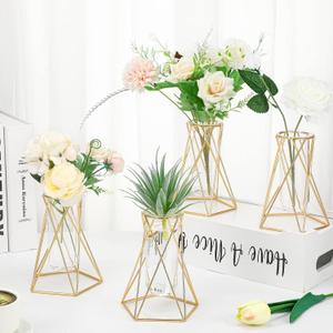 Unittype 4 Pcs Gold Geometric Vase for Centerpieces Metal Flower Stand with Glass Cylinder Hydroponic Plant Flower Modern Vase for Home Floor Office Wedding Bridal Shower Party Favor Unittype 4 Pcs Gold Geometric Vase for Centerpieces Metal Flower Stand with Glass Cylinder Hydroponic Plant Flower Modern Vase for Home Floor Office Wedding Bridal Shower Party Favor