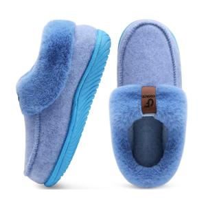 COFACE Women's Memory Foam House Slippers Arch Support Moccasin Winter Shoes Ladies Warm Fuzzy Faux Fur Collar With Indoor Outdoor Rubber Sole, US 11