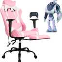 Gaming Chair Desk Chair High Back Computer Chair Ergonomic Massage PC Racing Chair with Waist Support and Retractable Foot Pedal PU Leather Recliner Rolling Adjustable Swivel Chair for Women Men (Pink)