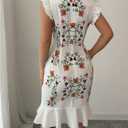 Floerns Women's Summer Bodycon Dress Cap Sleeveless Square Neck Ruffle Hem Party Beach Sundresses (White, M)