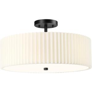 Semi Flush Mount Ceiling Lights, 4-Light 18" Matte Black Ceiling Light Fixture with White Pleated Fabric Shade, Drum Lamp for Nursery Hallway Bedroom Kitchen, AD-25036-4SF-BK