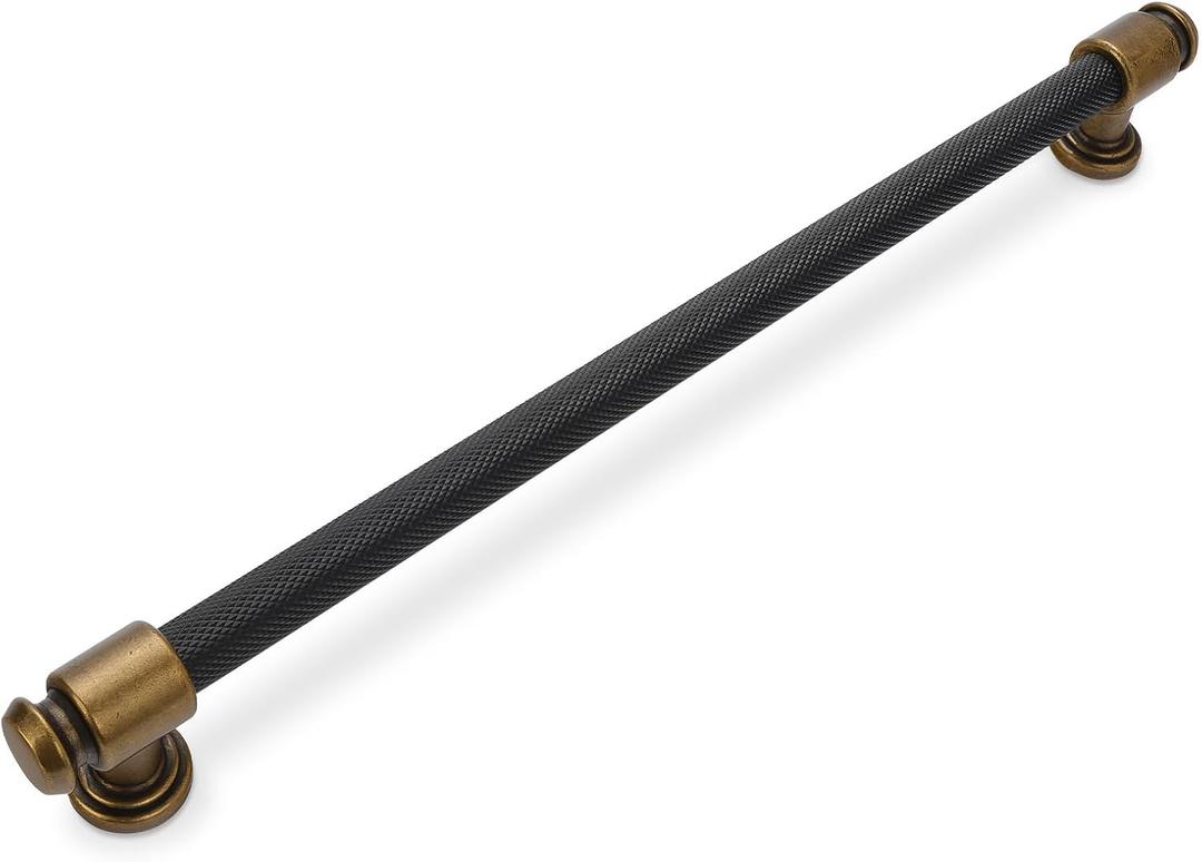 10 Pack 10 inch(254mm) Black and Antique Brass Kitchen Cabinet Handles Knurled Cabinet Pulls Black Drawer Pulls Kitchen Cabinet Hardware