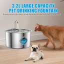 Cat Water Fountain Stainless Steel, 3.2L/108oz Quiet Water Fountains for Cats Indoor, Water Level Window, Quadruple Filtration Pet Water Fountain for Cats/Puppy (10 Filter 6 Filter Cotton)