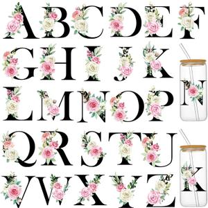 Letter UV DTF Cup Wraps for 16 oz Glass Cups- 26 Sheets Uvdtf Cup Wraps Vinyl Decals for Tumblers, Rub on Transfers for Crafts, Cold Transfer Stickers for Bookmarks, Wood Furniture, Water Bottles