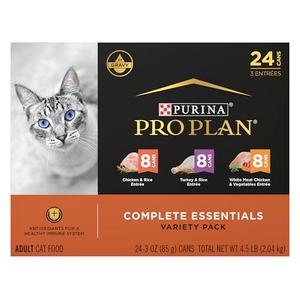 Purina Pro Plan Gravy, High Protein Wet Cat Food Variety Pack, Complete Essentials Chicken and Turkey Favorites - (Pack of 23) 3 oz. Cans (Best By: 09/2027)