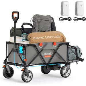 Litheli Electric Wagon Cart with 2 Battery, All-Terrain Wheels & Variable Speed | 200L Capacity, 300 lbs Heavy-Duty Utility Wagon for Camping Beach Garden Shopping