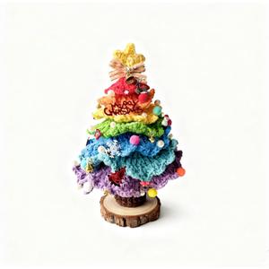 Rainbow Crochet Christmas Tree Decoration, Handmade Holiday Ornament with Pearls and Stars (Multiple Colors)