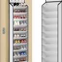 KEEPJOY 10 Tiers White Over Door Shoe Organizer Storage, Hanging Shoe Holder for Door with Large Deep Pockets, Fit 20-30 Pairs Shoe Rack for Sneakers, Boots (White)