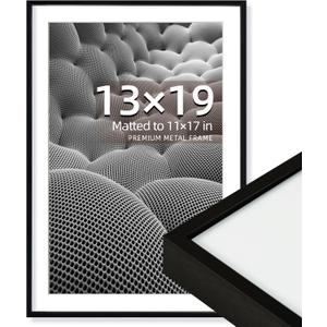 OUZUGIE 13X19 Picture Frame,Display Poster 11X17 With Mat or 13X19 Without Mat,Black Aluminum Poster Frames with Premium Acrylic,Photo Frames with Strong Corner Design for Gallery Wall and Tabletop