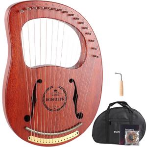 Lyre Harp 16 Metal Strings,Mahogany Body and Copper Saddle,Professional Mini Harp Instrument Gift with Bag,Tuning Wrench,Spare Strings