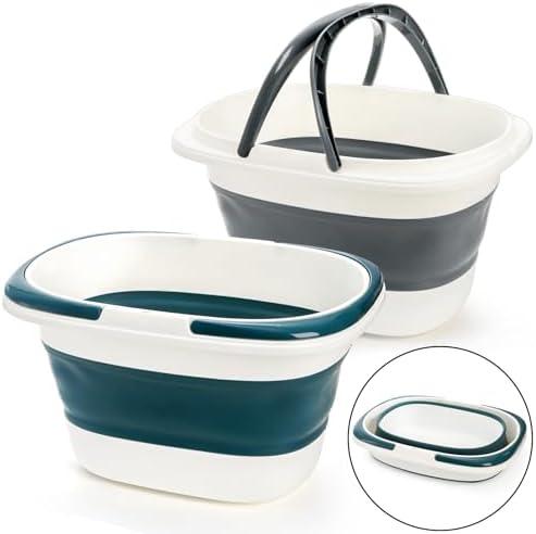 Coloch 2 Pack 16L/4.2 Gallon Collapsible Plastic Bucket, Foldable Mop Bucket Laundry Basket with Handle, Portable Water Pail Space-Saving Bucket for House Cleaning, Car Washing, Fishing, Camping