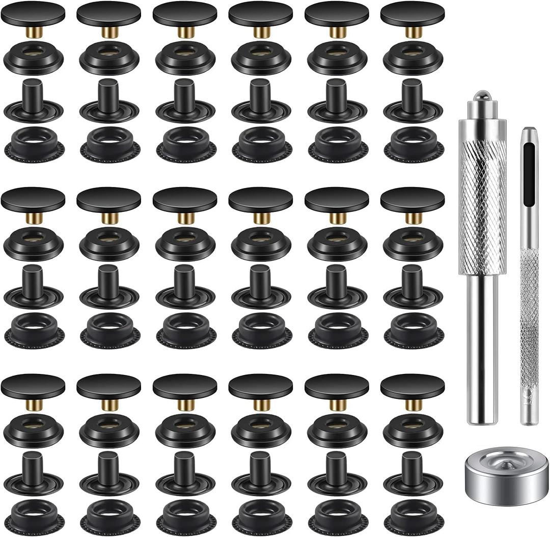 1000 Pcs (250Sets) Snap Fastener Kit Tool 15MM Snap Button kit Snaps for Leather Leather Snaps and Fasteners Kit for High-Grade Metal Material Snaps for Bag, Jeans, Clothes, Fabric (Black)