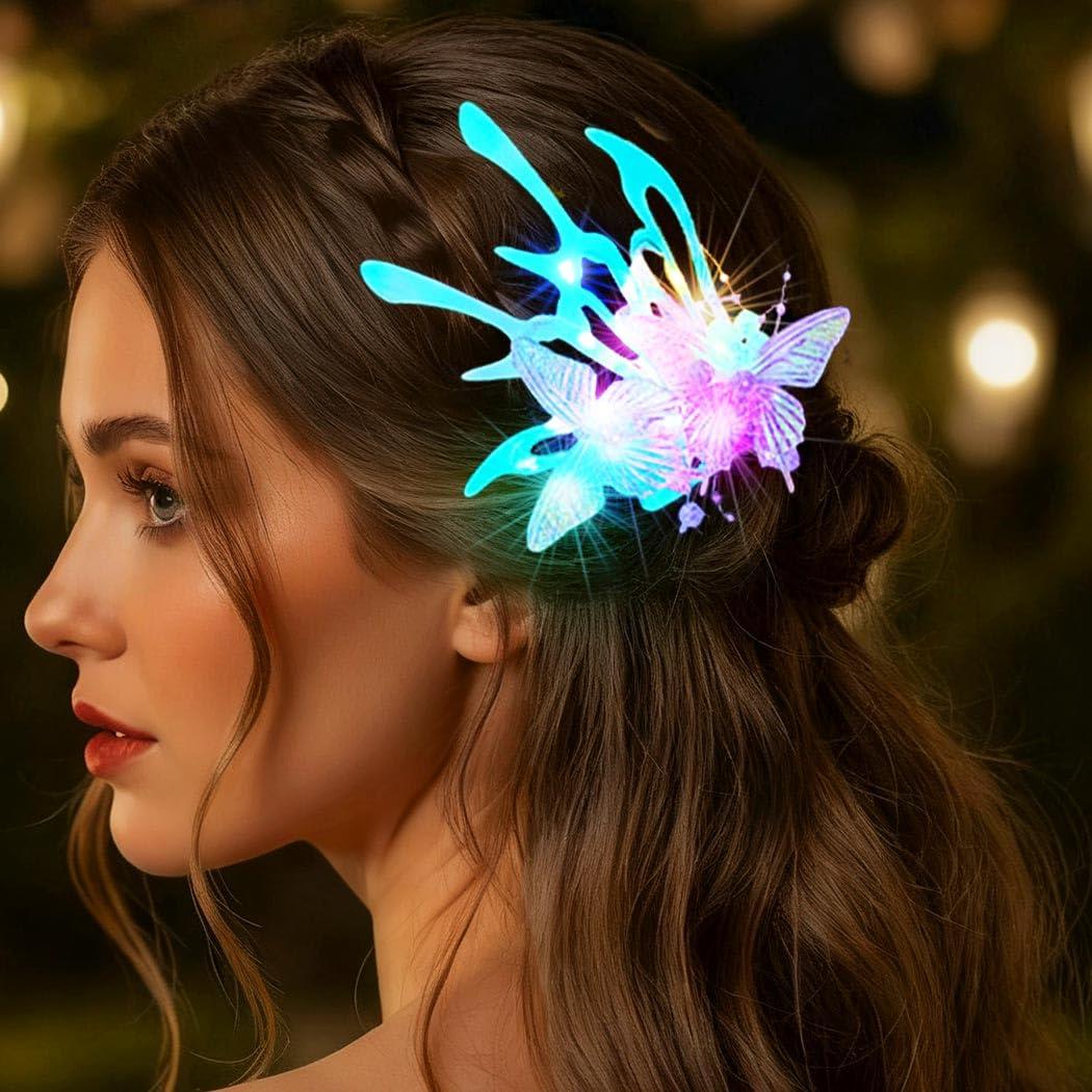 HEREAD Light Up Butterfly Hair Clips Mermaid Hair Accessoeries Pearl Hair Barrettes for Women