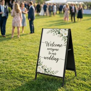 Heavy Duty A-Frame Sidewalk Sign 24 x36 inch - Double Sided Slide-in Metal Sandwich Board for Outdoor Business Advertising - Black Folding Pavement Display Stand (Frame Only)