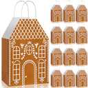 Kolldenn 24 Pcs Christmas Gingerbread House Gift Bags with Handles House Gingerbread Shaped Treat Candy Goodies Paper Bags Bulk Winter Snow Wrapping Paper for Christmas Holiday Party Favor(Classic)