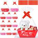 36 Pcs Valentines Day Baskets Gifts Empty Includes 12 Pack Valentines Empty Market Tray Cardboard Basket Clear Cellophane Bags Gift Tags Pull Bows for Valentines Day Holiday Birthday Party Supplies
