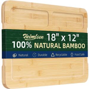 Heimlove Extra Large Bamboo Cutting Board, 18" x 12" Cutting Boards for Kitchen Charcuterie Boards with Juice Groove and Handles, Chopping Board for Meat, Vegetables and Cheese