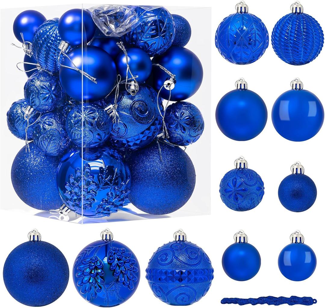 41PCS Navy Blue Christmas Ornaments Set - Shatterproof Christmas Tree Ornaments with Icicle for Holiday Party - Vintage Xmas Decorations in 4 Sizes