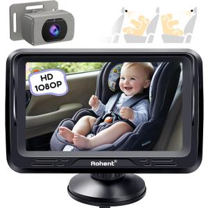 Rohent Baby Car Camera for Rear Facing Infant - 1080P HD, Easy Installation, 360 Adjustable, Night Vision, 150 Wide-Angle Lens, Perfect Match for Car Interiors, Ideal for Parents, Grandparents (Gray)