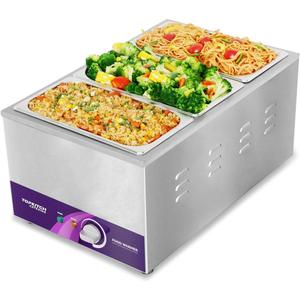 TOPKITCH ETL Listed 3-Pan 18L Commercial Food Warmer with Non-Leakage Stretch-Forming Water Tank &3 of 1/3 Size GN Pan,Countertop Soup Station Bain Marie Steam Table For Buffet,Parties and Restaurants