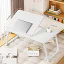 Laptop Desk for Bed, Adjustable Laptops Stand with 5 Adjustable Angles, Portable Lap Tray Table with Cup Holder, Laptop Bed Desk Tray for Eating Working Writing Reading (White)
