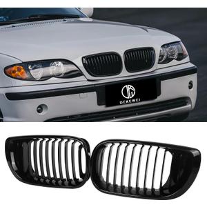 E46 Grille, Front Kidney Grill Compatible with BMW 3 Series 2002-2005 E46 4-Door 320i 325i 325xi 330i 330xi Single Slat Gloss Black Grill