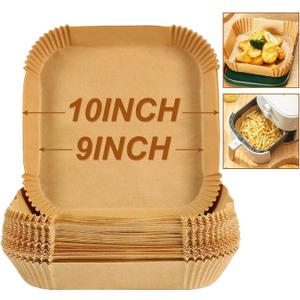 BYKITCHEN Large Air Fryer Liners, 10 Inch Square Air Fryer Liners, XL Airfryer Parchment Paper, Compatible with Corsori, Power XL, Gourmia Airfryer and More (Set of 50)