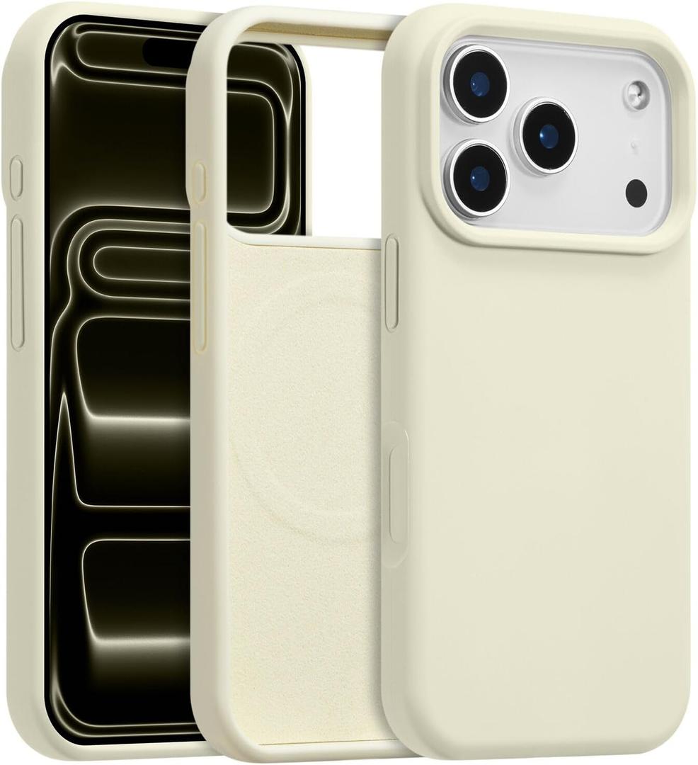 Magnetic for iPhone 17 Pro Case 6.3", Premium Liquid Silicone Case,[Compatible with Magsafe][Soft Anti-Scratch Microfiber Lining],Slim Thin Shockproof Phone Cover-Antique White