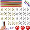 ZeeDix 3 Sets Jacks Game and Pick Up Sticks, 180 Pcs Sticks and 30 Pcs Metal Jax with 3 Pcs Red Rubber Balls, Classic Pick Up Sticks Game for Kids Adults Family