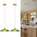Vintage Pendant Lights Kitchen Island Fixture Glass Hanging Light Green Flower Light 2pack Modern Chandelier Island Lights for Bedroom Kitchen Hallway Bathroom Dinging Room Green Sunflower