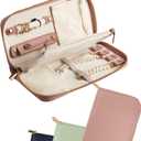 Travel Jewelry Organizer Case - for Tangle-Free Necklaces, Earrings, Rings, Bracelets Storage, Travel Essentials, Fashion Portable Jewelry Travel bags for Women - Medium Macaron Pink