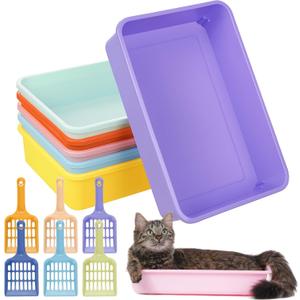 6 Set Small Cat Litter Box Kitten Litter Pan 12.3" x 8.5" x 2.7" Rabbit Plastic Litter Tray with 6 Scoop for Easy Cleaning, Hamster/Guinea Pig/Hedgehog Travel Toilet Pan