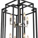 8-Lights Lantern Tiered Pendant Light Fixtures,Foyer Lighting Fixtures Industrial Entryway Chandelier for Enterway Dining Room Foyer Living Room Island Kitchen Staircase (Silver)