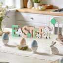 Easter Decorations Wooden Sign for Home, Farmhouse Rustic Easter Table Decor Cute Bunny with Balloon for Tiered Tray Tabletop Happy Spring Indoor Outdoor Party Decoration