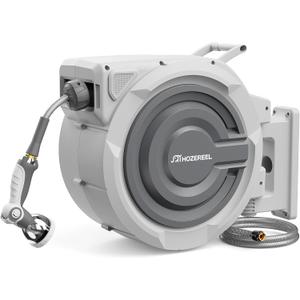 150 FT x 1/2" Retractable Garden Hose Reel by HOZEREEL, Outdoor Garden Hose Reels - Automatic Self Retract Wall Mount Hose Reel Enclosed Storage, Any Length Lock, 10 Pattern Nozzle-Grey